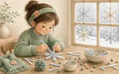 Illustration: Beautiful Pipe Cleaner Snowflakes for Kids to Make, An at-home hands-on activity idea from Happy Hooligans: beautiful pipe cleaner snowflakes for kids to make