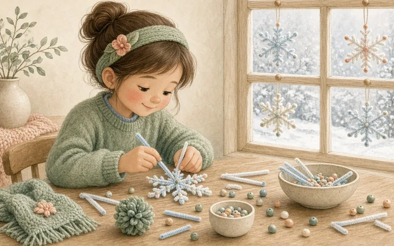 Illustration: Beautiful Pipe Cleaner Snowflakes for Kids to Make, An at-home hands-on activity idea from Happy Hooligans: beautiful pipe cleaner snowflakes for kids to make