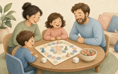 Illustration: Board game afternoon, A regular screen-free games slot with snacks