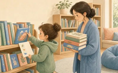 Illustration: Library treasure hunt, Give kids a list of book types to find at the library