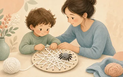 Illustration: Make a Spider Web to Learn Letter S, An at-home hands-on activity idea from Hands On As We Grow: make a spider web to learn letter s
