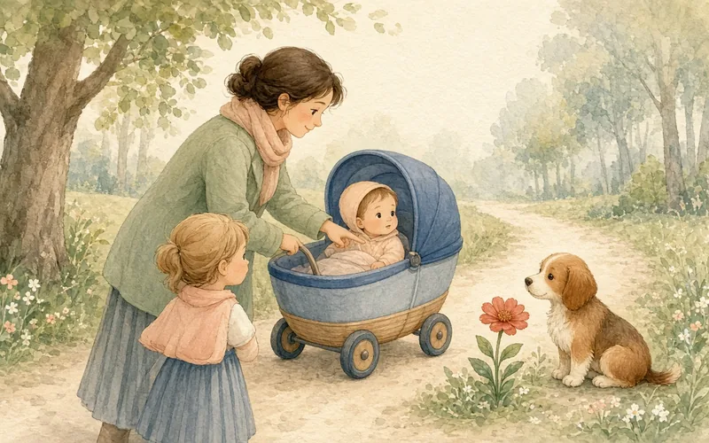 Illustration: Pram-walk 'I see' commentary, Narrate everything you see on a pram walk to build words