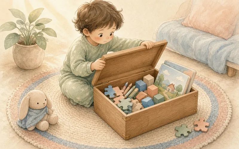 Illustration: Screen-free morning box, A box of quiet activities for early risers