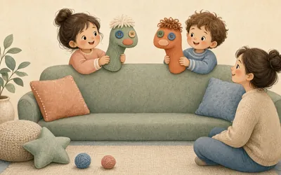 Illustration: Sock puppet show, Make puppets and perform behind the couch