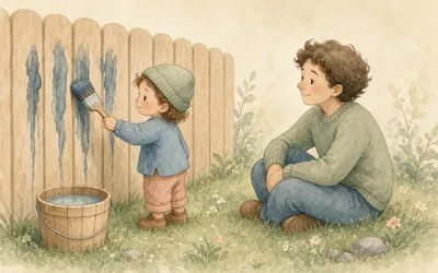 Illustration: Water painting, Paint fences and paths with plain water
