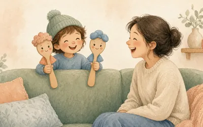 Illustration: Wooden-spoon puppets, Draw faces on wooden spoons for a mini puppet show